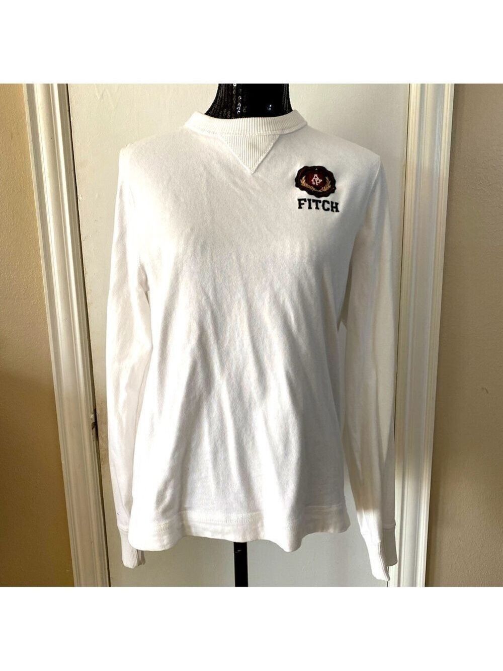 Abercrombie & Fitch Kids White Crew Neck Muscle Sweatshirt Logo Size Large